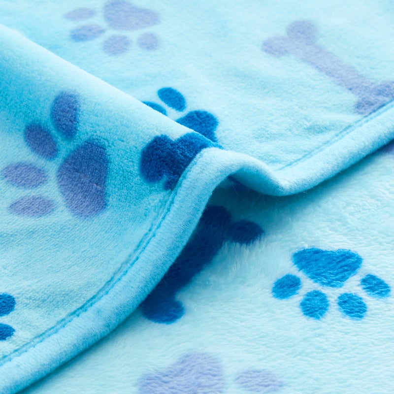 Allisandro Luxurious Dog Blanket, 350 GSM Super Fuzzy Microplush Fleece Pet Blankets for Small Medium Large Dogs and Cats, Blue Paw and Bone, 32" x 24" - Image 3
